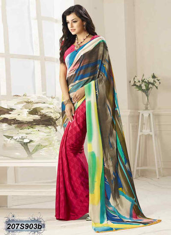 Multi & Pink Bemberg Silk Sarees