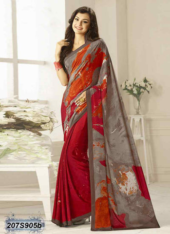 Multi & Red Brown Bemberg Silk Sarees