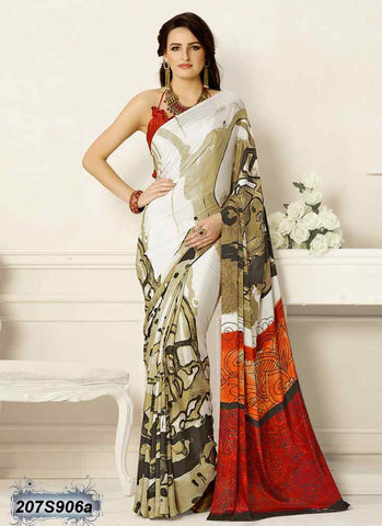 Red & Beige Bemberg Silk Sarees