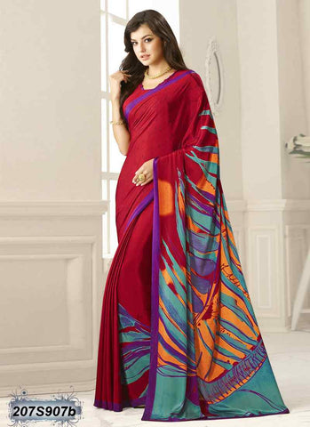 Red & Multi Bemberg Silk Sarees