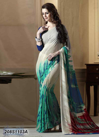 Off White & Sea Green Georgette Sarees