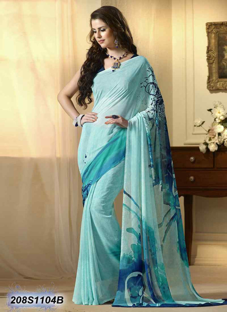 Navy Blue & Blue Georgette Sarees