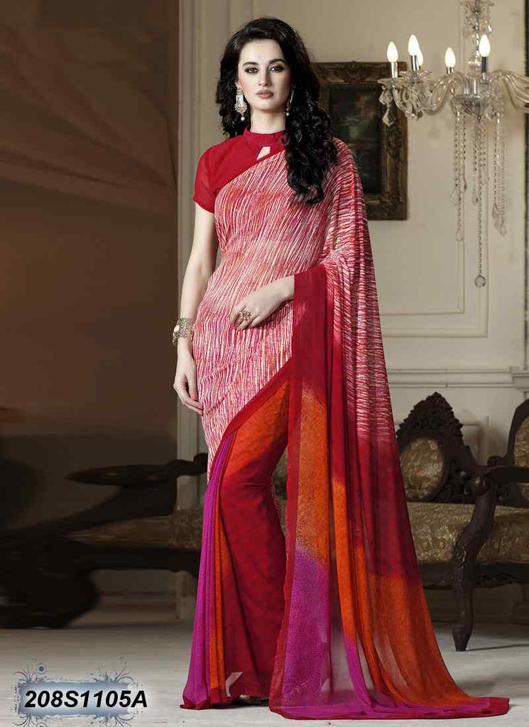 Red Multi Georgette Sarees