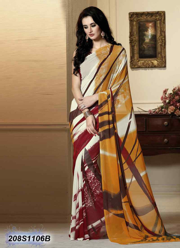 Off White & Red Georgette Sarees