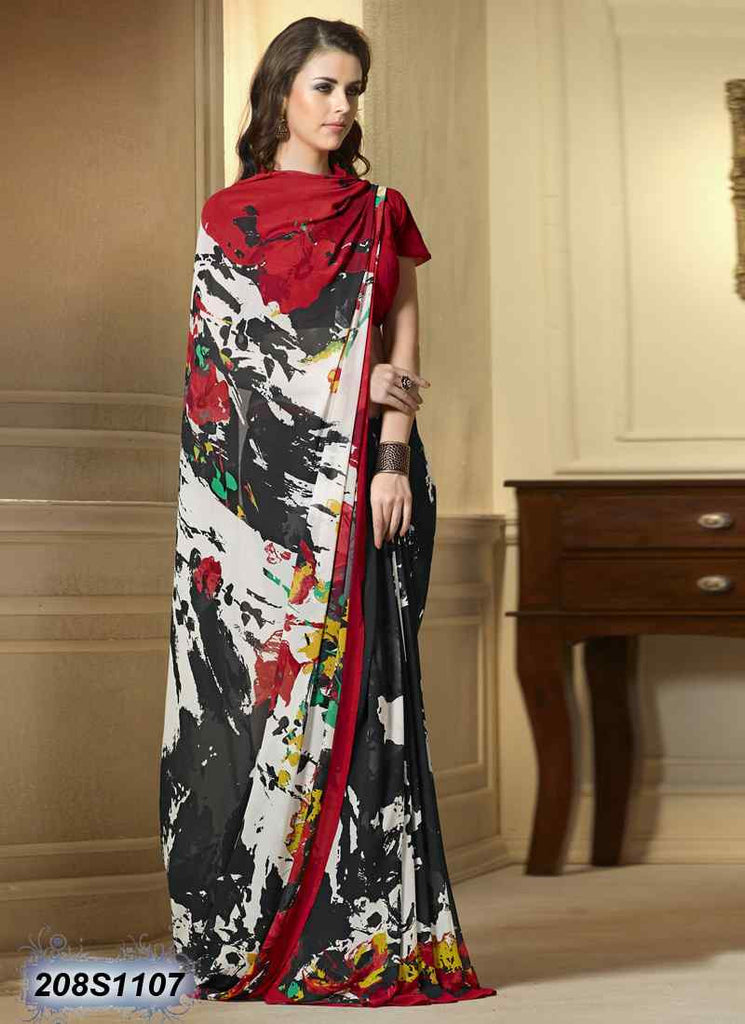 Black,White & Red Georgette Sarees