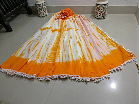 Yellow White Bagru Printed Pure Cotton Sarees