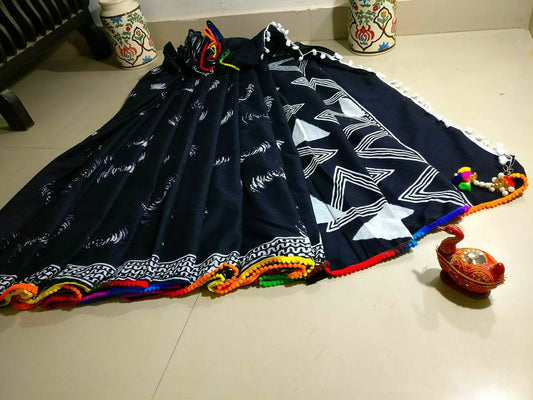 Black Bagru Printed Pure Cotton Sarees - Dailybuyys