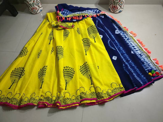 Yellow Bagru Printed Pure Cotton Sarees - Dailybuyys