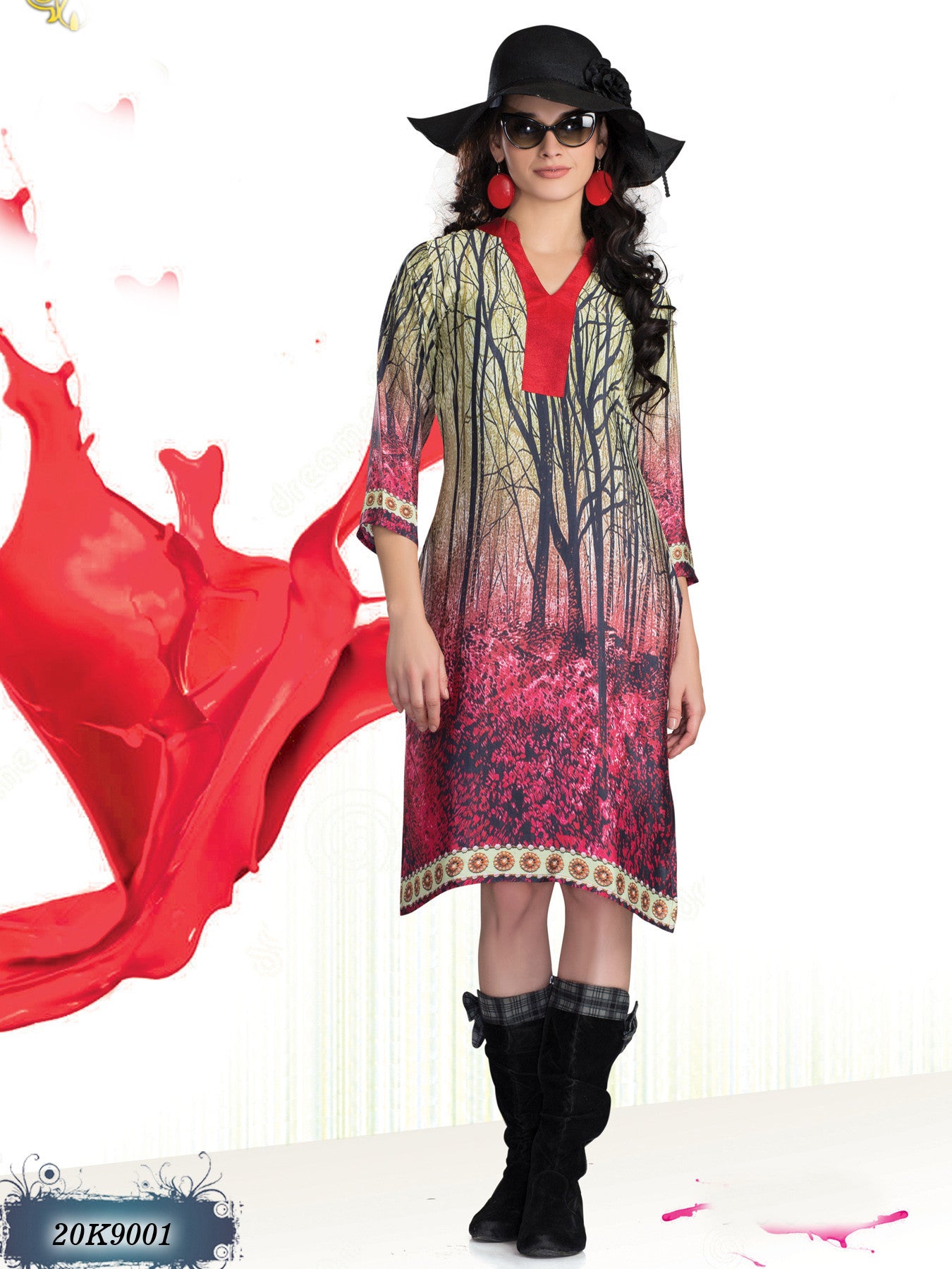 New Multi Colour Satin Stitched Digital Print Front & Back kurtis