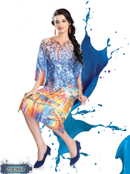 New Multi Colour Satin Stitched Digital Print Front & Back Kurtis