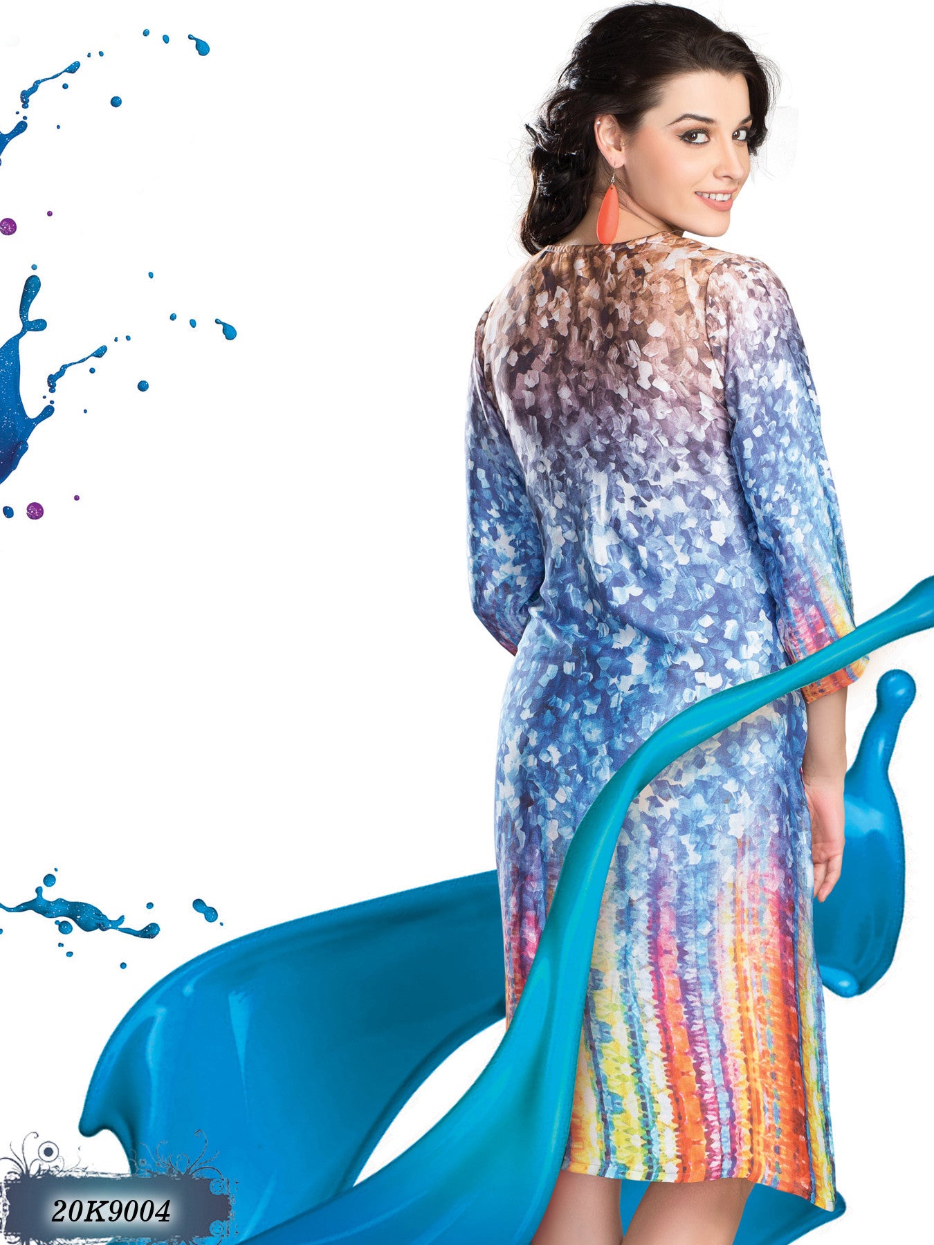 New Multi Colour Satin Stitched Digital Print Front & Back Kurtis