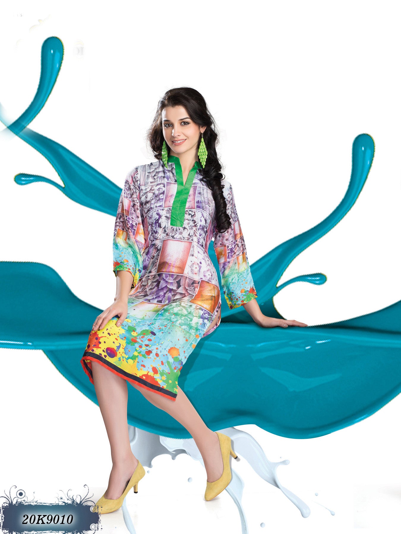 New Multi Colour Satin Stitched Digital Print Front & Back kurtis