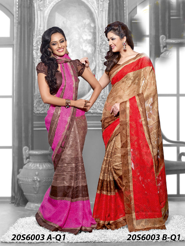 Pink & Brown Fancy Silk Sarees