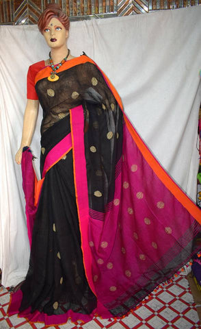 Black Pink Pure Linen Sarees