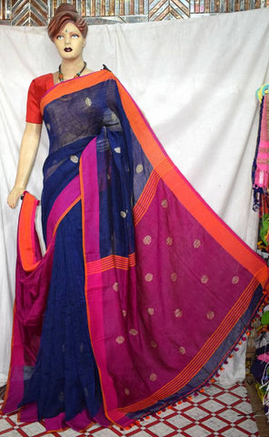 Blue Pink Pure Linen Sarees