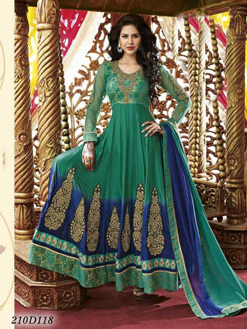 Green Blue Satin Salwar