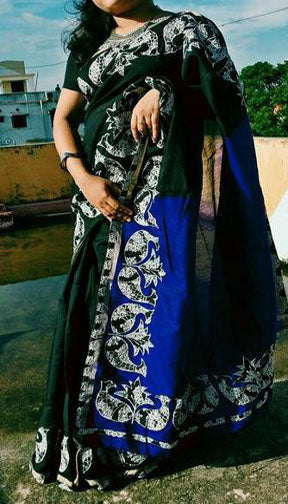 Green Blue Pure Cotton Silk Sarees - Dailybuyys