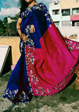 Blue Pink Bengal Handloom Silk Sarees