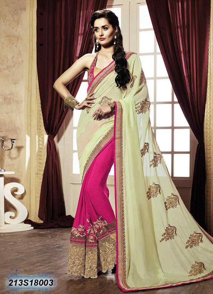 Off White & Pink Georgette Sarees