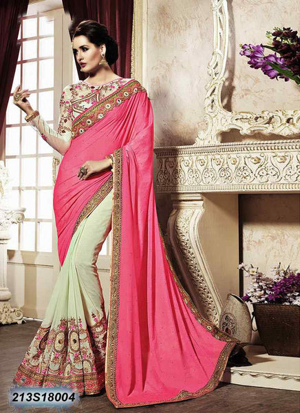 Pink & Off White Georgette Sarees