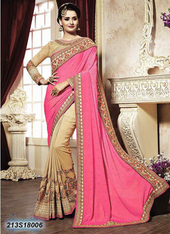 Pink & Beige,Golden Georgette Sarees