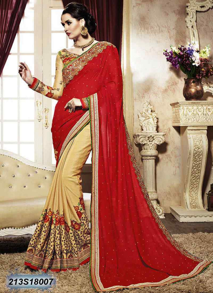 Red & Beige Georgette Sarees