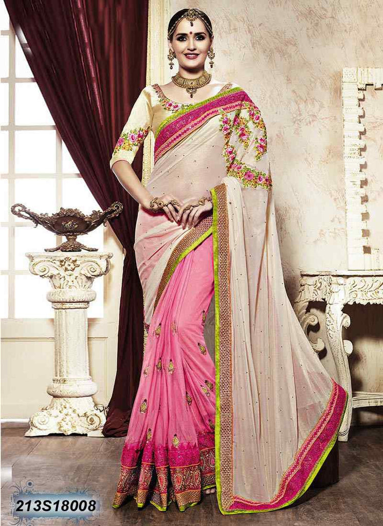 Off White & Pink Georgette Sarees