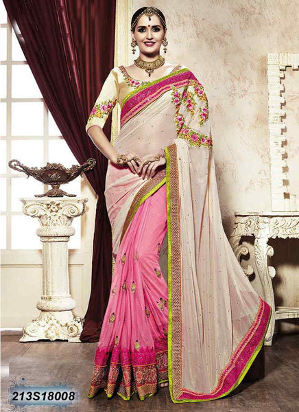 Off White & Pink Georgette Sarees