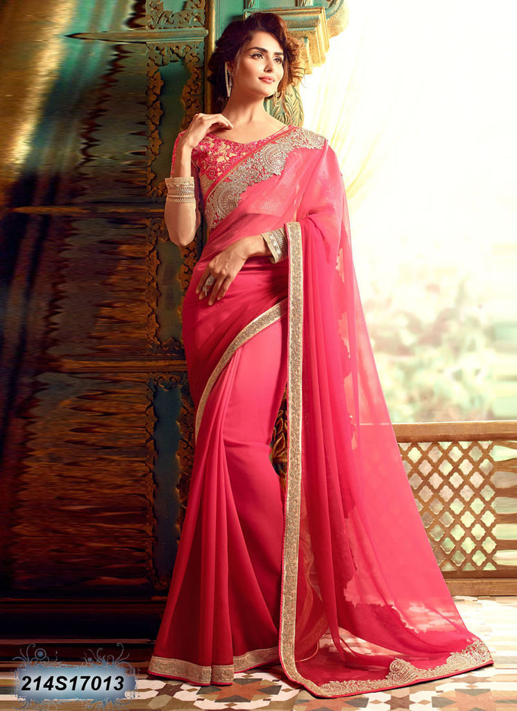 Pink & Red Georgette Sarees