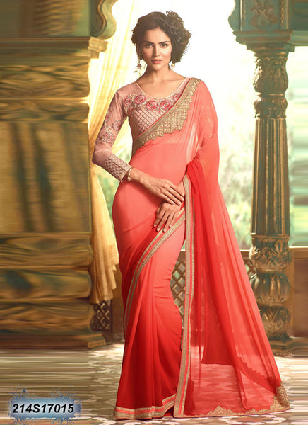 Peach & Orange Georgette Sarees