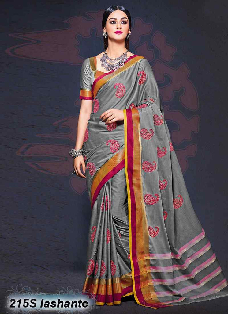 Grey  Modal Pure Cotton Gota Sarees