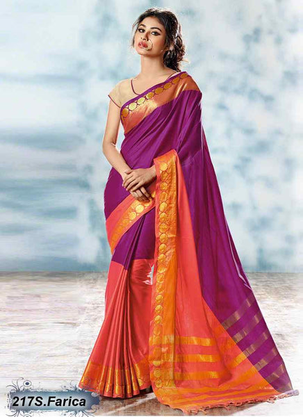 Orange & Purple Modal Pure Cotton Gota Sarees