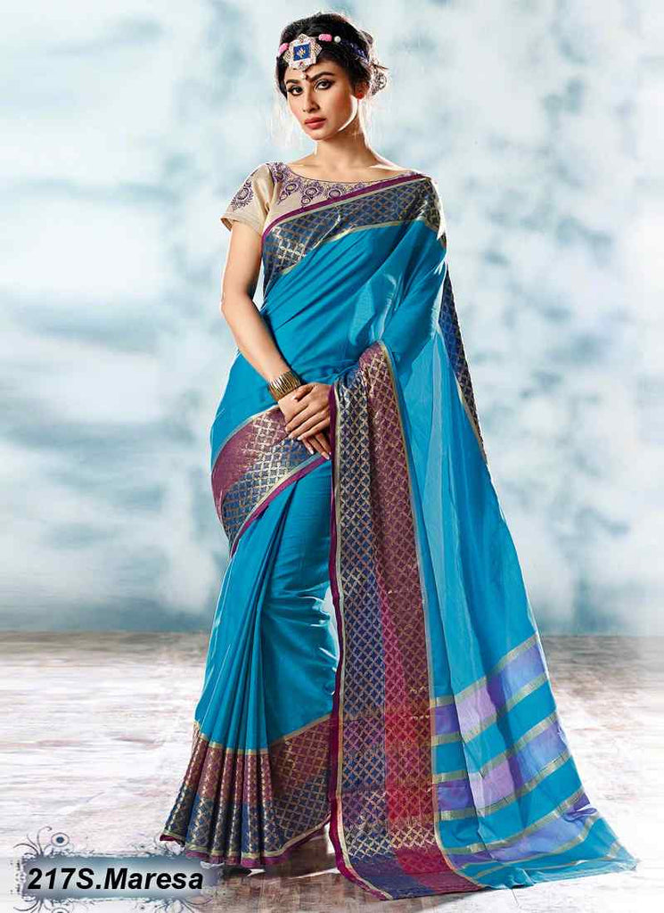 Blue Modal Pure Cotton Gota Sarees