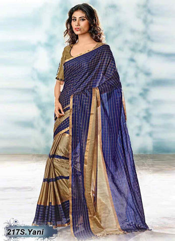 Navy Blue & Beige Modal Pure Cotton Gota Sarees