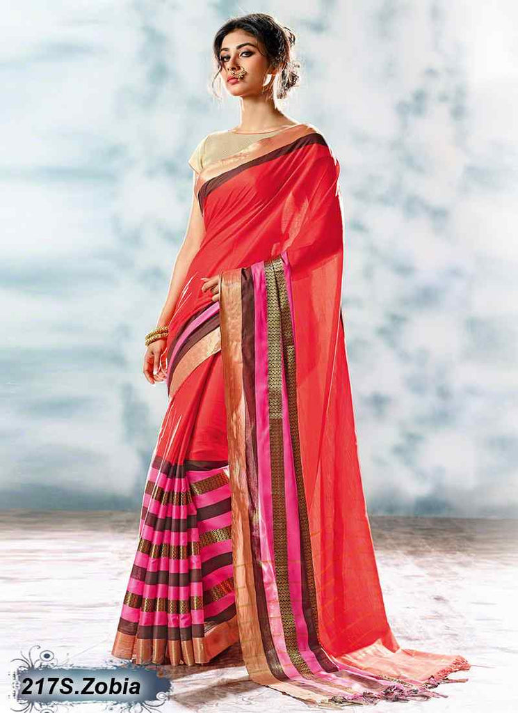 Orange & Redium Modal Pure Cotton Gota Sarees