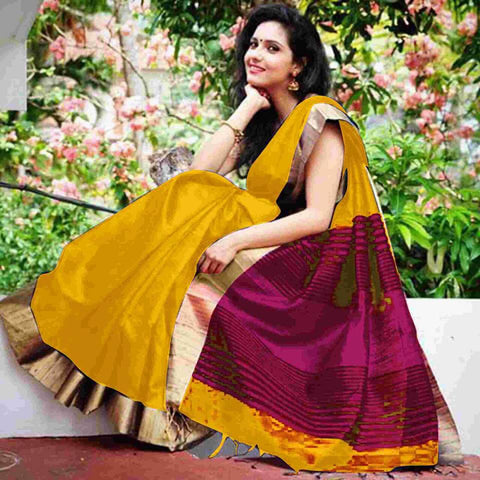 Yellow Raw Silk Sarees