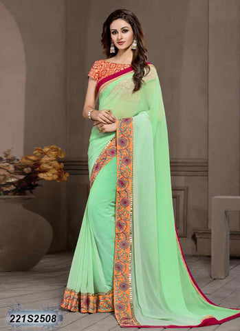 Green & Peach Georgette Sarees