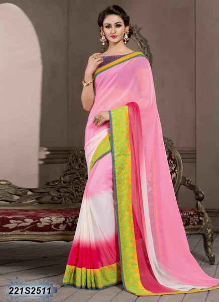 Peacock Green & Pink Multi Georgette Sarees