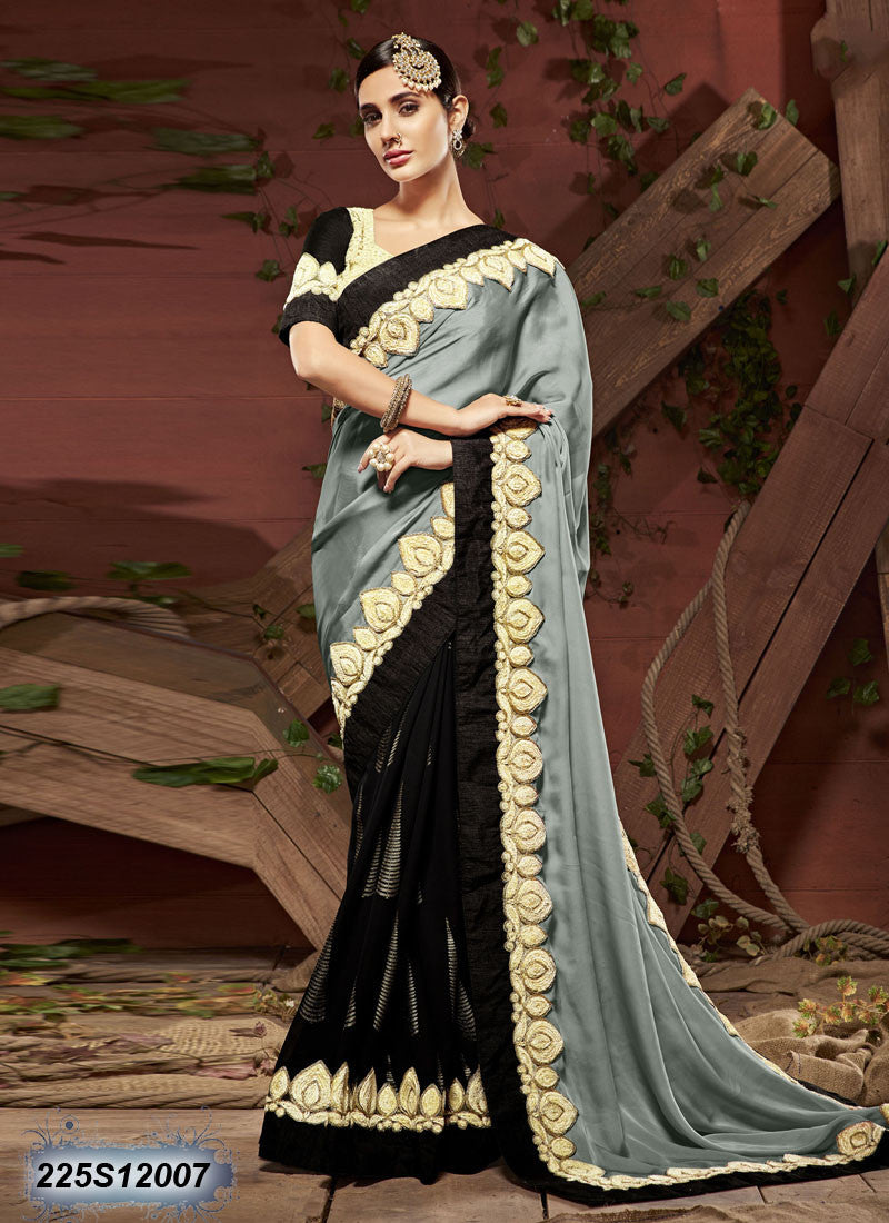 Grey & Black,Cream Net Sarees