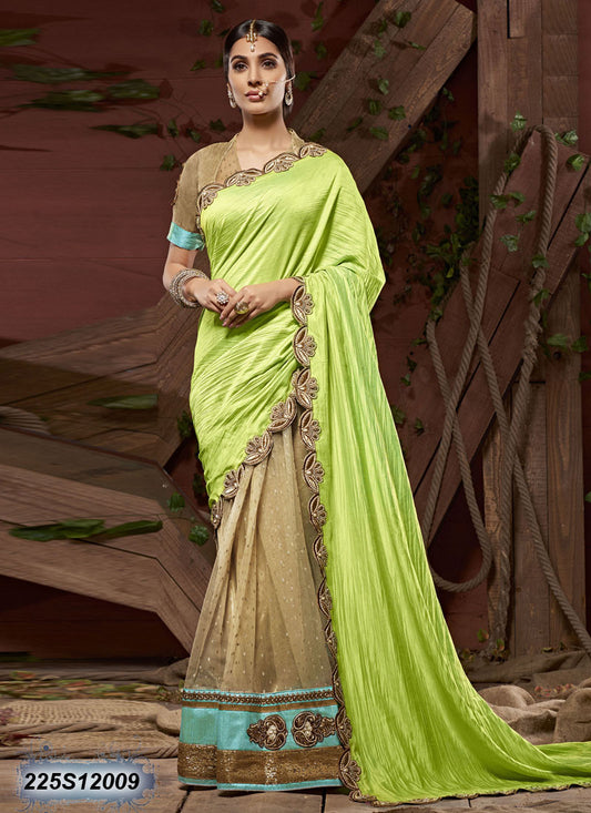 Green & Beige Net Sarees