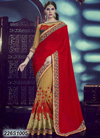 Red & Beige Net Sarees