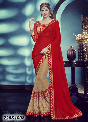 Red & Beige Net Sarees