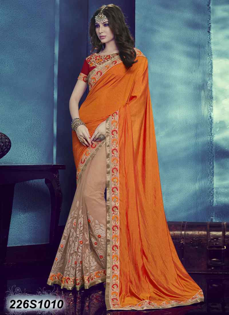 Orange & Peach Net Sarees