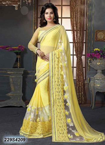 Yellow Net Sarees