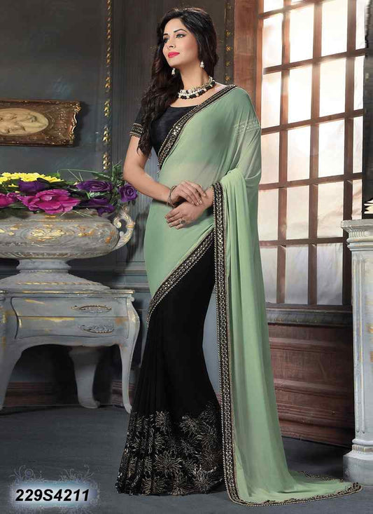 Green & Black Net Sarees