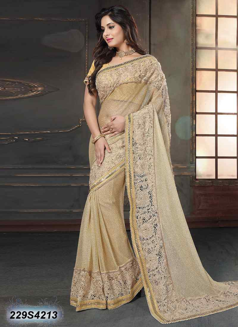 Beige Net Sarees