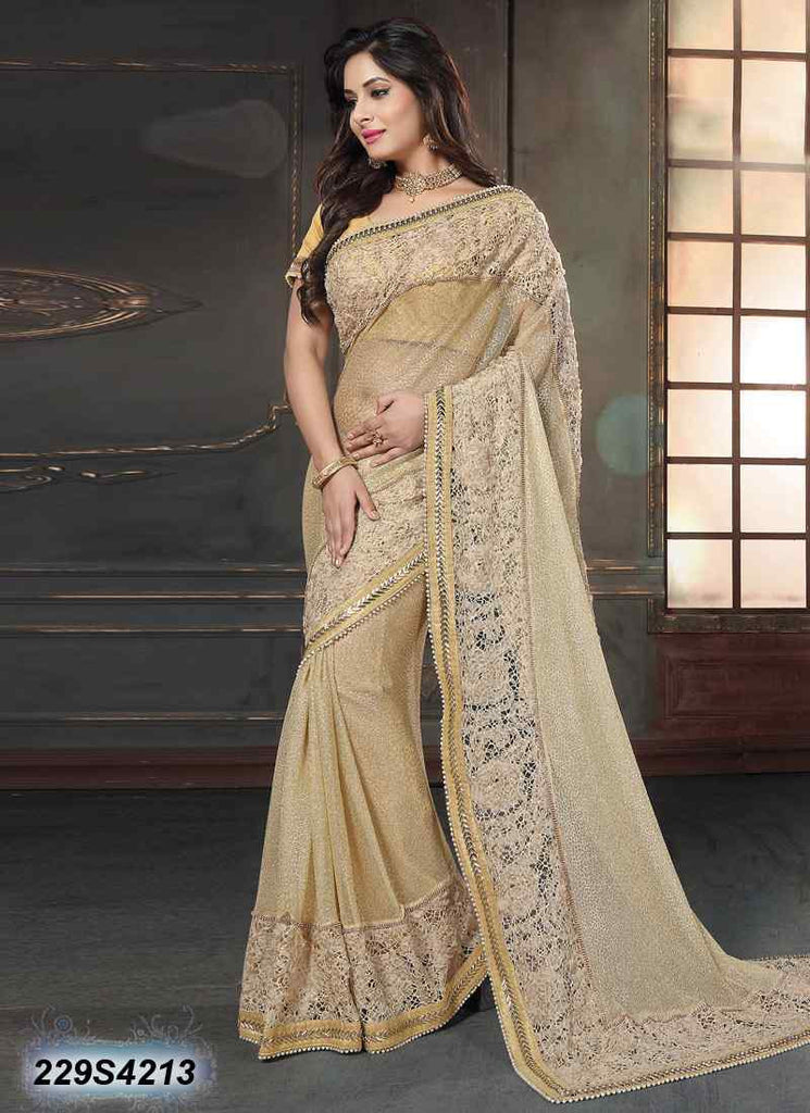 Beige Net Sarees Get Extra 10% Discount on All Prepaid Transaction