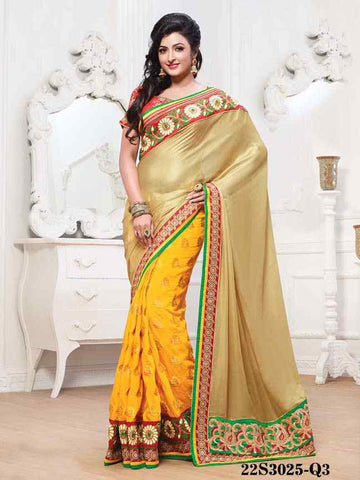 Yellow Beige Net Sarees Get Extra 10% Discount on All Prepaid Transaction