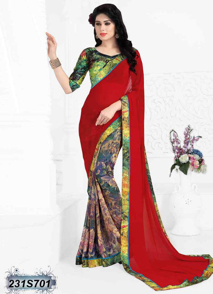 Red & Multi Georgette Sarees