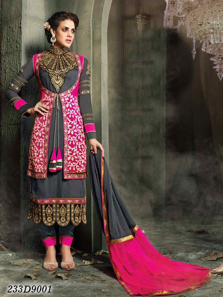 Grey,Pink Georgette Salwar